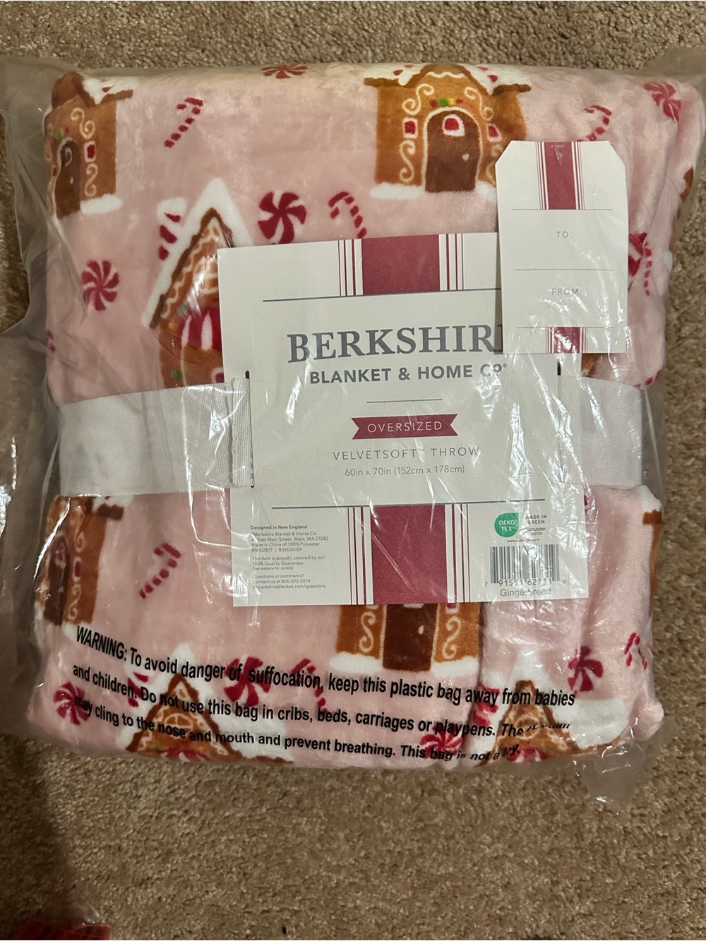 Berkshire Pink Gingerbread House VelvetSoft Throw